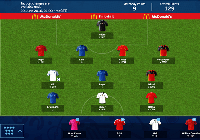 Team for 20th June 2016