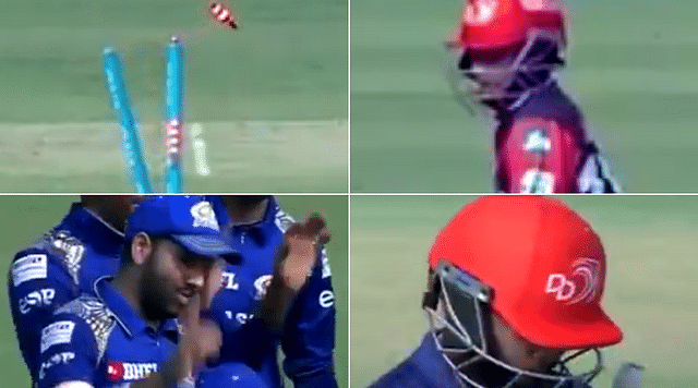 Prithvi Shaw loses his wicket after school boy error against MI