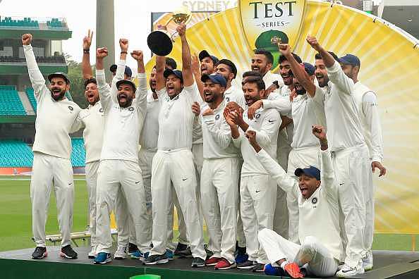 Indian team celebrates series win against Australia