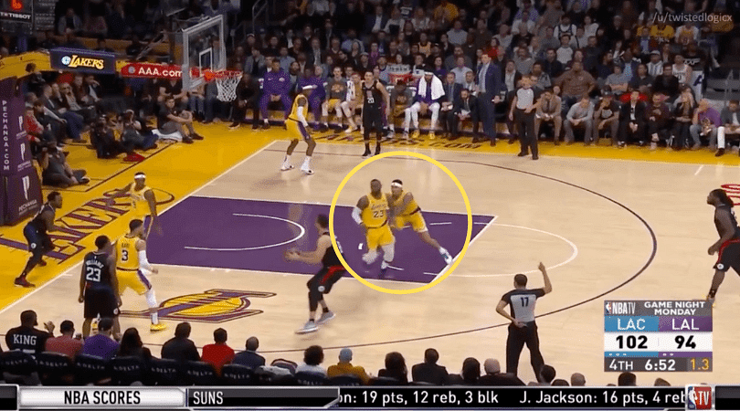 WATCH: Kyle Kuzma literally pushes LeBron James to play some defense vs Clippers
