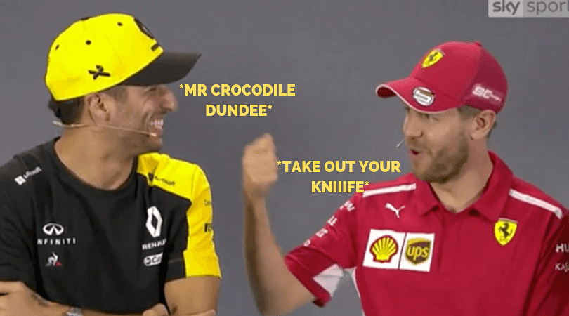 WATCH: Vettel and Ricciardo involved in some Crocodile Dundee' Aussie accent banter