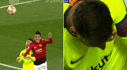 Manchester United vs Barcelona: Lionel Messi left blood faced by Smalling challenge