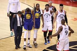 Kevin Durant injury: Toronto Raptors fans cheer as Kevin Durant leaves NBA finals game 5 with an injury