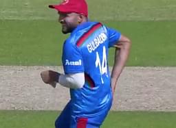 Gulbadin Naib takes a severe blow on his buttocks due to casual throw from Rashid Khan during Pakistan vs Afghanistan World Cup match