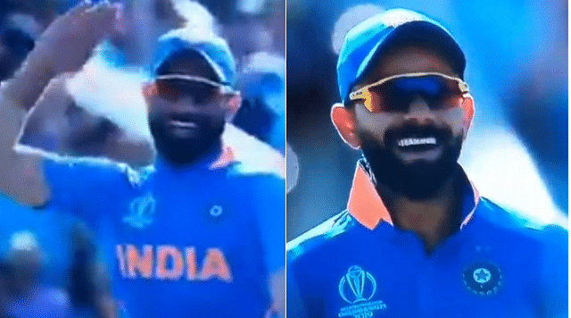 Virat Kohli and Mohammad Shami emulate Sheldon Cottrell's military salute celebration post his dismissal | Cricket World Cup 2019