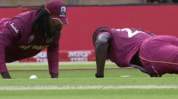 WATCH: Chris Gayle and Carlos Brathwaite do push-ups after former takes a low catch to dismiss Rahmat Shah