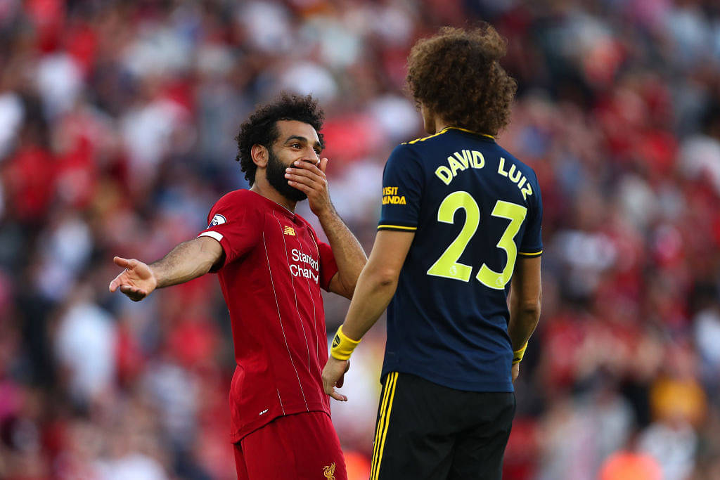 What did Mohamed Salah say to David Luiz after winning a penalty during Liverpool’s match vs Arsenal