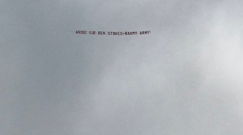 WATCH: Barmy Army flies 'Arise Sir Ben Stokes' banner over Edgbaston during first 2019 Ashes Test