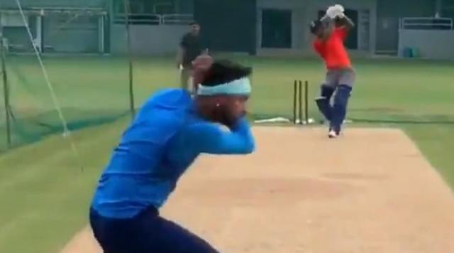 WATCH: Hardik Pandya nearly knocks off Krunal Pandya's head during net session