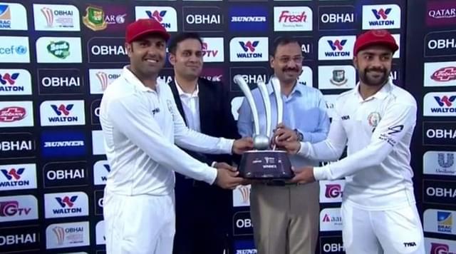 WATCH: Rashid Khan dedicates Man of the Match Award to Mohammed Nabi on his Test retirement