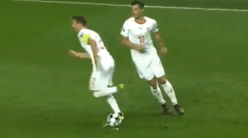 Arsenal captain Granit Xhaka and Stephan Lichtsteiner produce an absolutely comical free kick routine