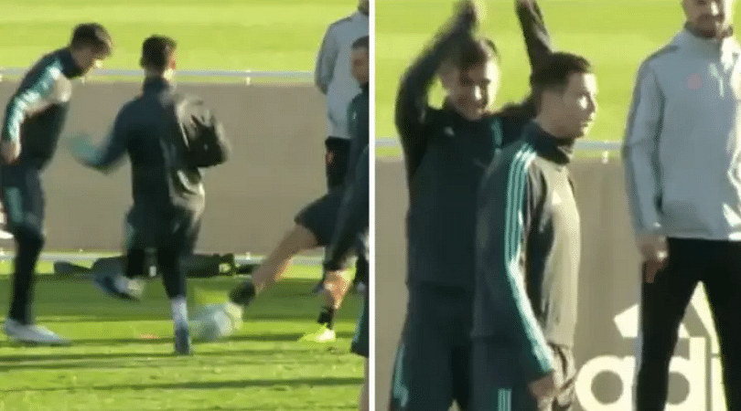 Cristiano Ronaldo gets nutmegged in Juventus training, has an awkward reaction