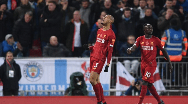 Fabinho goal vs Man City Liverpool take lead with a Fabinho stunner following controversial handball appeal