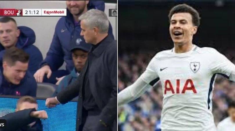 Jose Mourinho celebrates with famous ball boy after Dele Alli goal