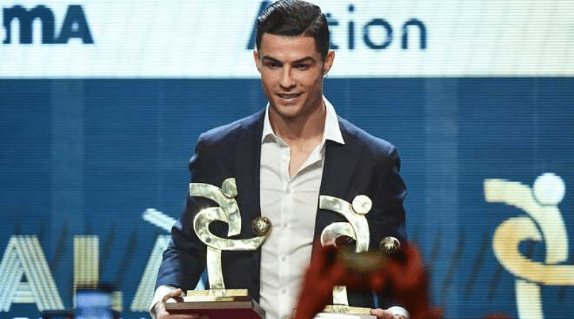 Cristiano Ronaldo waited until his win was announced before entering Serie A awards ceremony