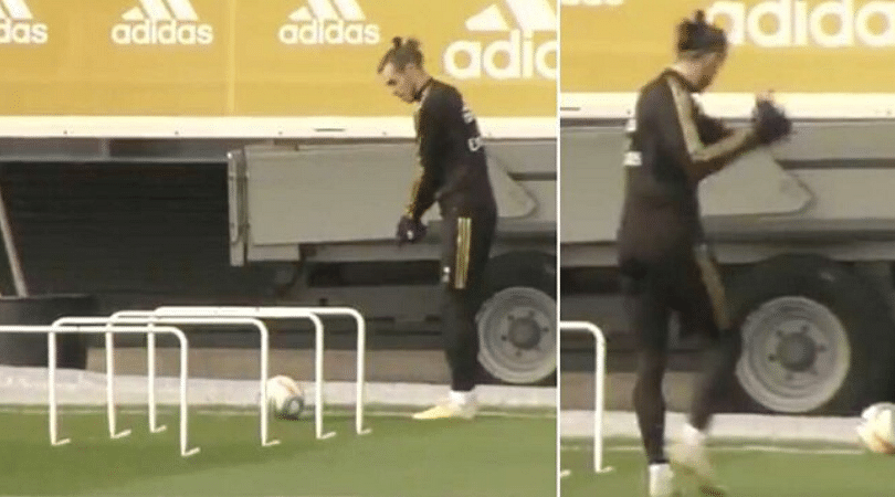Gareth Bale filmed practicing his golf swing during Real Madrid training