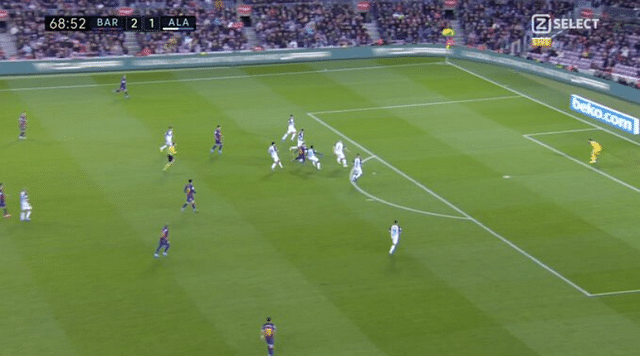 Lionel Messi scores a stunner from 20 yards despite being surrounded by 6 players during Barcelona vs Alaves