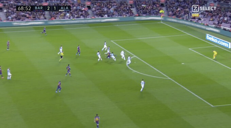 Lionel Messi scores a stunner from 20 yards despite being surrounded by 6 players during Barcelona vs Alaves