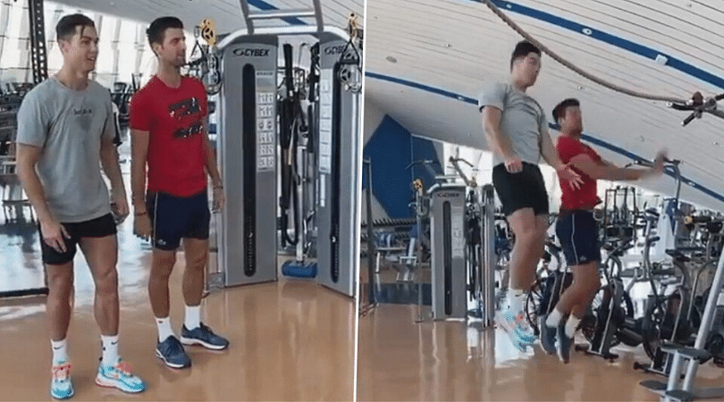 Watch Cristiano Ronaldo teaches Novak Djokovic how to jump