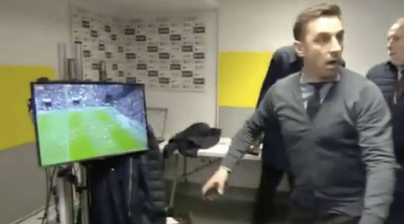 Watch Gary Neville and Jose Mourinho’s hilarious reactions to David De Gea’s howler