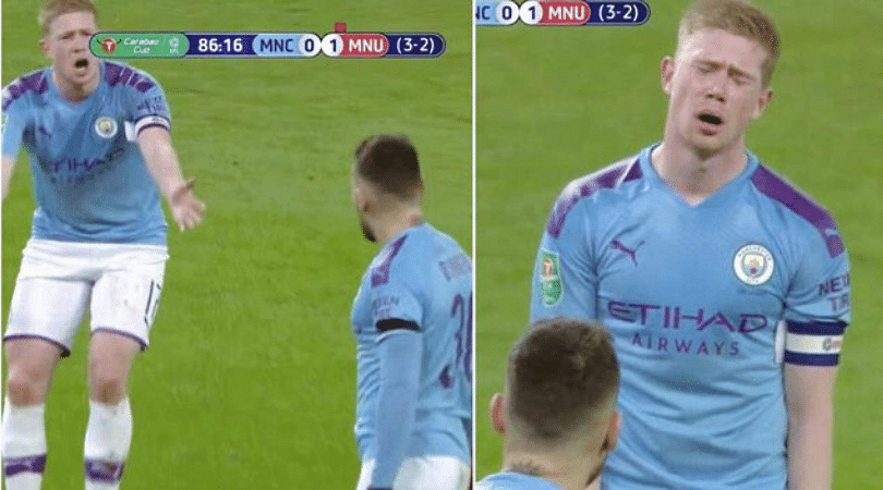 Kevin De Bruyne had a hilarious reaction to Nicolas Otamendi’s late foul during Man City vs Man Utd