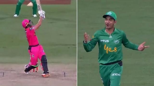 WATCH: Sandeep Lamichhane and Seb Gotch hilariously misjudge Moises Henriques' six in Sixers vs Stars BBL match