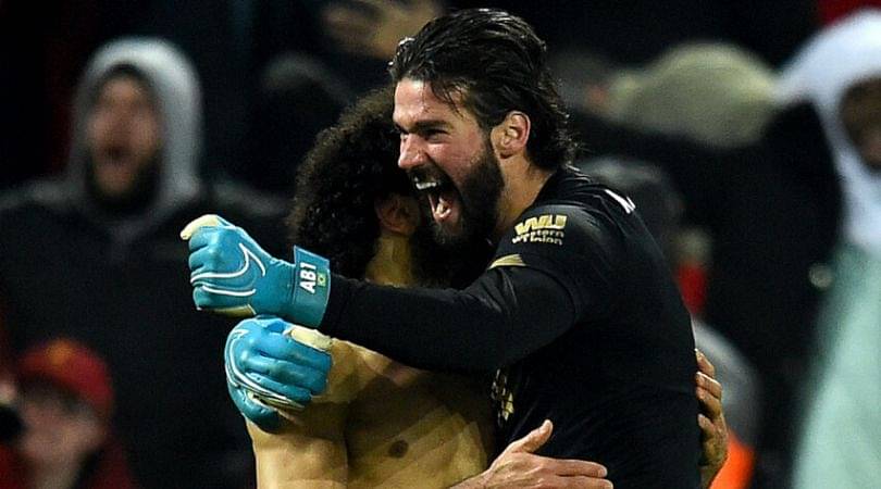 Video of Alisson Becker covering whole pitch to celebrate Mohamed Salah goes viral
