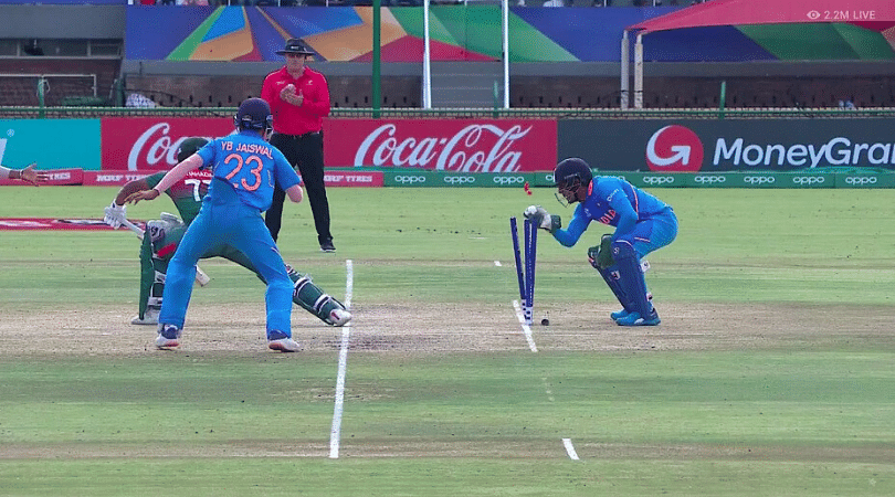 India vs Bangladesh U19 World Cup final Dhruv Jurel displays lighting fast reflexes off Ravi Bishnoi’s balling to stump Shahadat Hossain