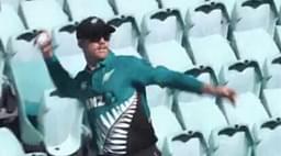 WATCH: Lockie Ferguson runs into empty stands to throw the ball back in Sydney ODI