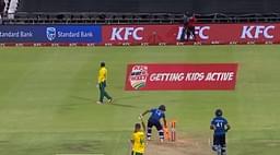 WATCH: Asad Gunaratne hilariously grabs stumps before winning Cape Town T20I vs South Africa