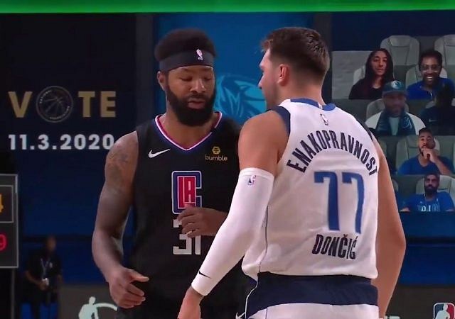 Marcus Morris slaps Luka Doncic on the head