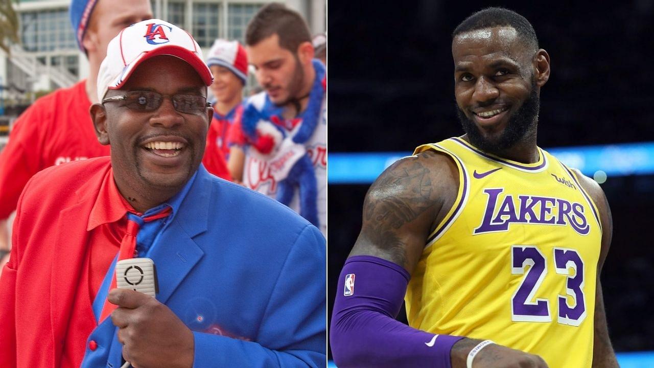 Clippers superfan Darrell Clipper wears Lakers jersey