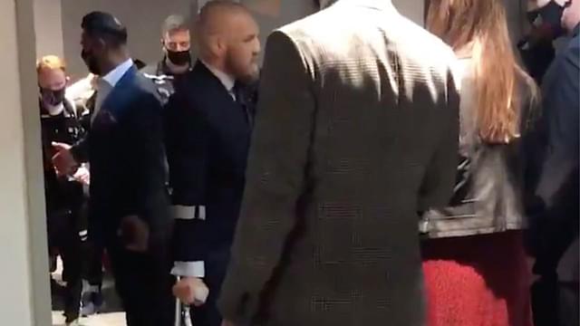 "My leg is completely dead": Conor McGregor seen walking with the help of a crutch after incurring a knockout defeat against Dustin Poirier at UFC 257