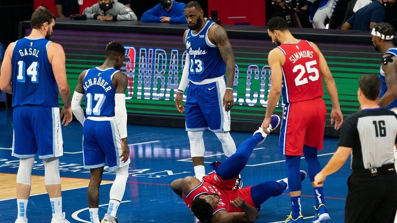 "LeBron James deserved a flagrant 2": Joel Embiid adamant that Lakers star should have been ejected for hard foul prior to Tobias Harris game winner