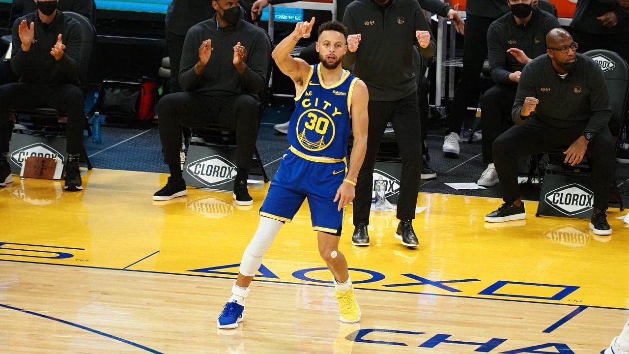 "Stephen Curry is an aimbot": Watch the Warriors star casually sink in an underhanded 3-pointer from way downtown after their win over Pistons