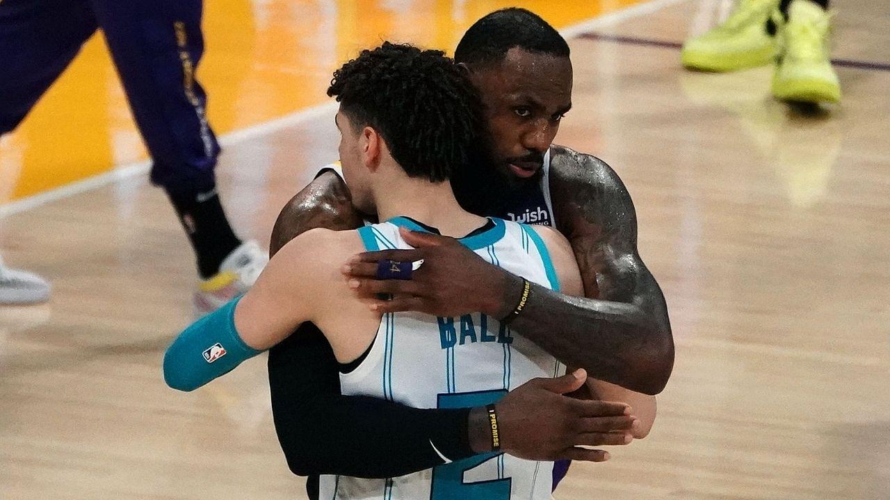 "LeBron James is so petty": Fans blast Lakers star for posting pictures of him dunking with LaMelo Ball watching after Melo said he doesn't 'look up' to LeBron