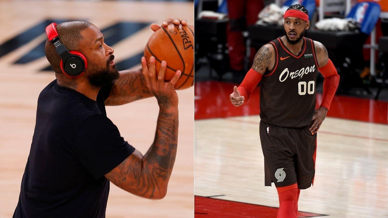 "PJ Tucker is the Shoe-Ru": Carmelo Anthony amazed when the Buck star was spotted wearing Air Jordan 5 PE shoes made for his NASL team