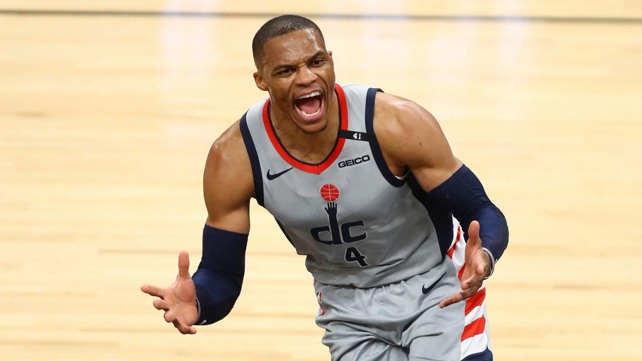 "I can do it all": Russell Westbrook stans himself in the post-game interview, while wearing himself on a T-shirt