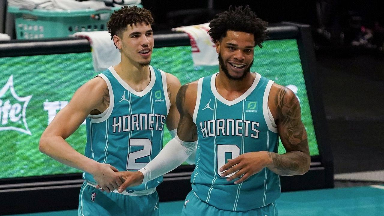 "The LaMelo Ball - Miles Bridges connection is alive again": Hornets high-flier and Rookie of the Year candidate combine for transition slam dunk