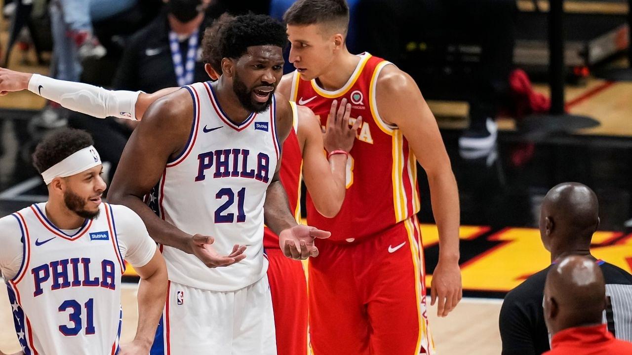 "Hawks fans were cheering Joel Embiid getting injured but ESPN won't run anti-Atlanta content": NBA fans emasculate Atlanta fans who cheered twice after the Sixers star appeared to injure himself