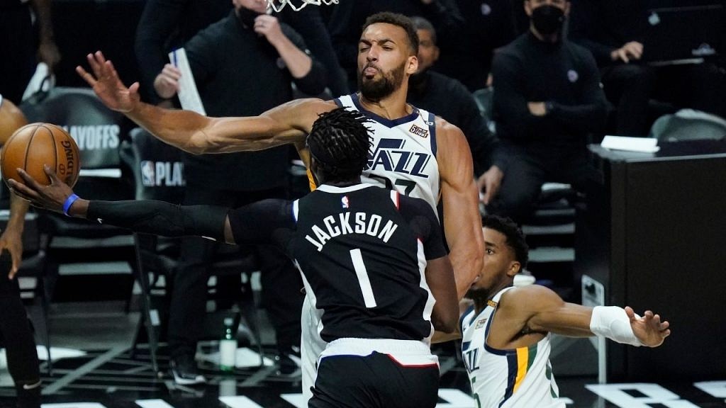 "Glasses Reggie Jackson diced up Rudy Gobert's Utah Jazz while wearing