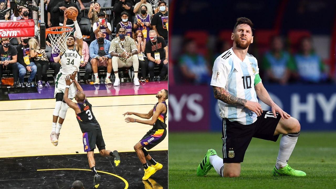 "Lionel Messi and Papu Gomez imitate Jrue Holiday and Giannis": This viral video of Argentine footballers copying Bucks' iconic Final Game 5 alley-oop will gladden you