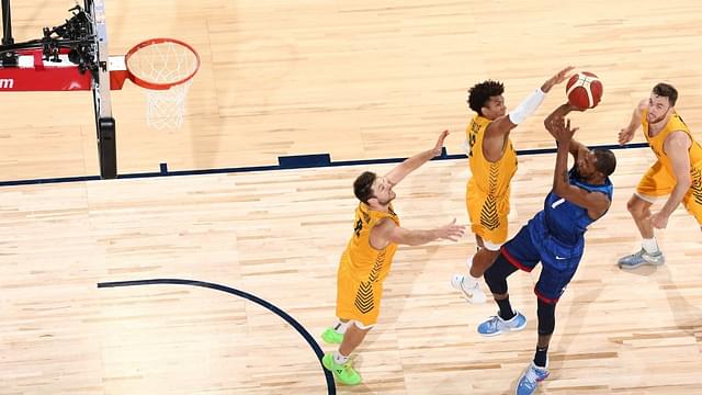 "Kevin Durant's fadeaway attempt was rejected by Matisse Thybulle": Team USA forward suffers an embarrassing block during the exhibition game loss against Australia