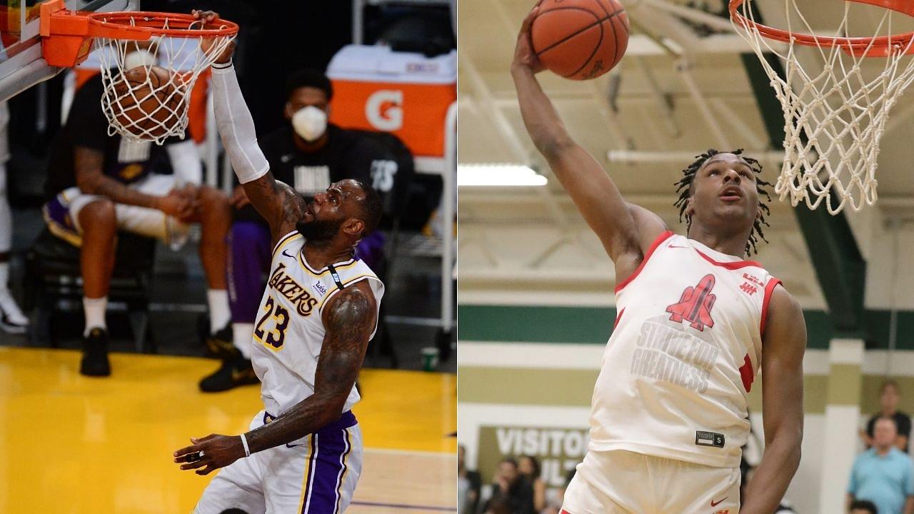 "Like father, like son!": Lakers superstar LeBron James posts video of him and son Bronny dunking the ball in a similar tomahawk style