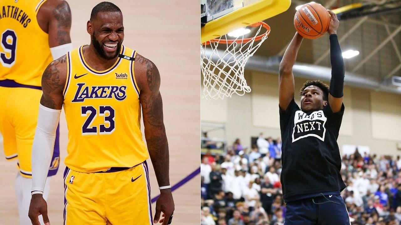 "LeBron James would by hyped!": Bronny James bring the backboard down off alley-oop pass from Bryce during promo for Lakers star's Space Jam 2 release