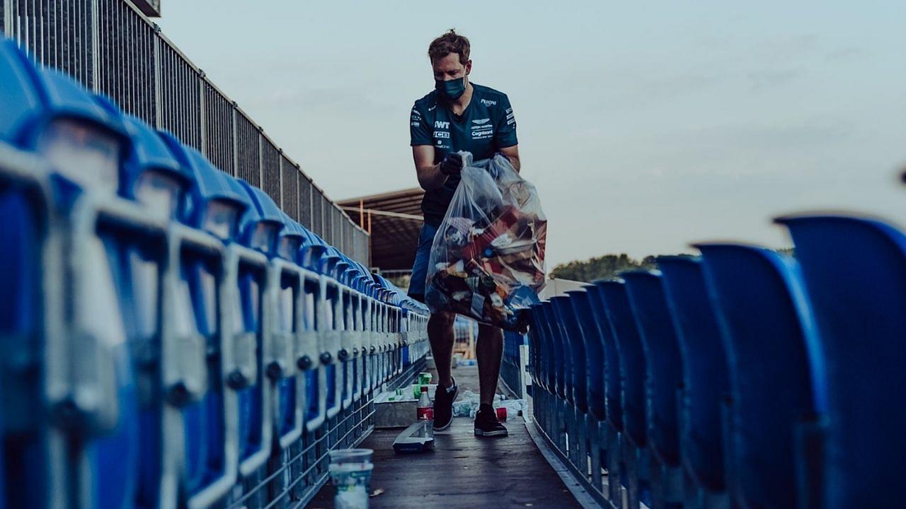 "Sebastian Vettel stayed behind with a group of fans"– Aston Martin superstar picks up litter from stands at Silverstone