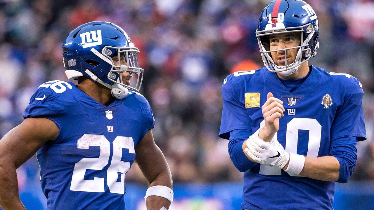 "Please stop photoshopping my legs onto your body": Eli Manning had jokes for Saquon Barkley after ridiculous workout picture