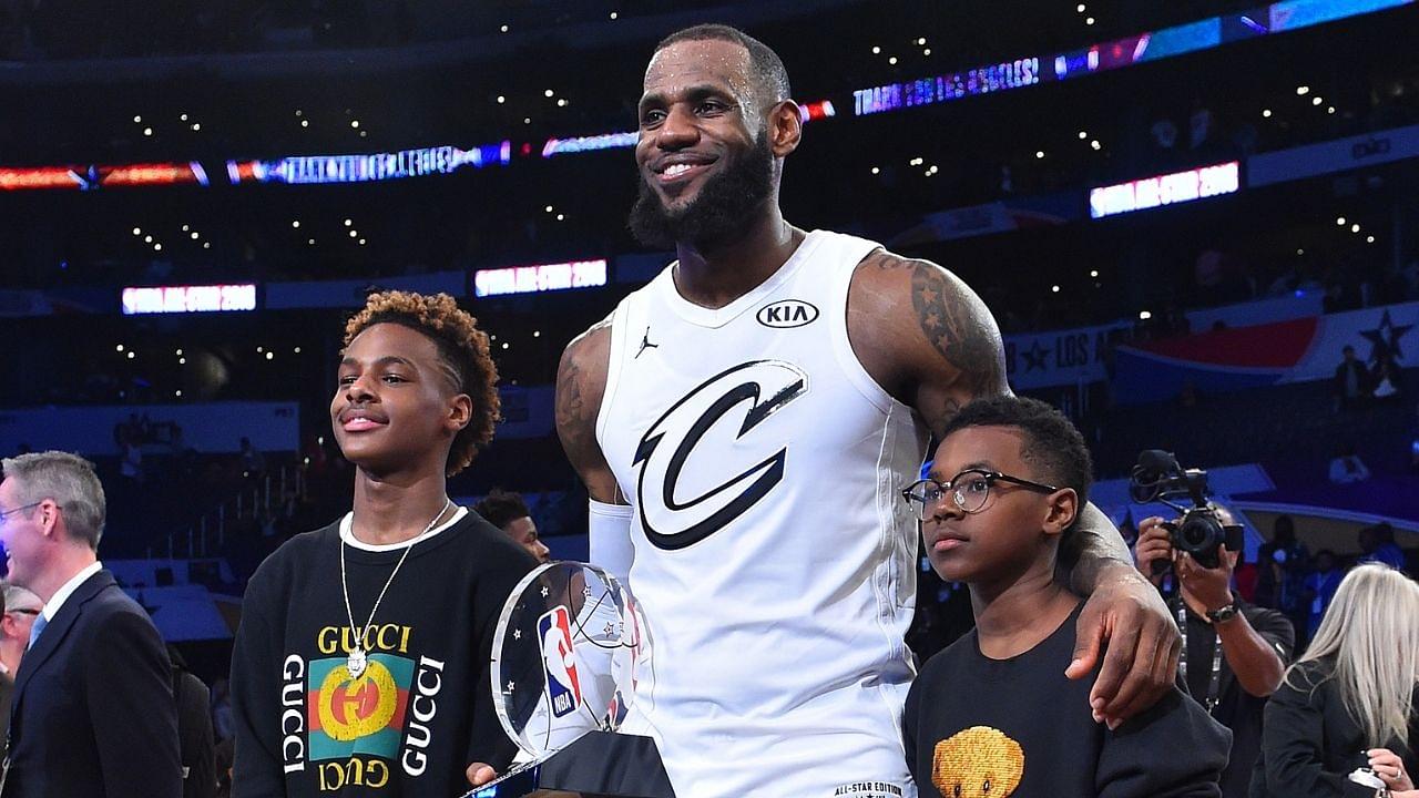 "Bryce James tryin to shoot like Stephen Curry": LeBron James and Bronny hilariously watch the 14-year old attempt long-range shots from their driveway