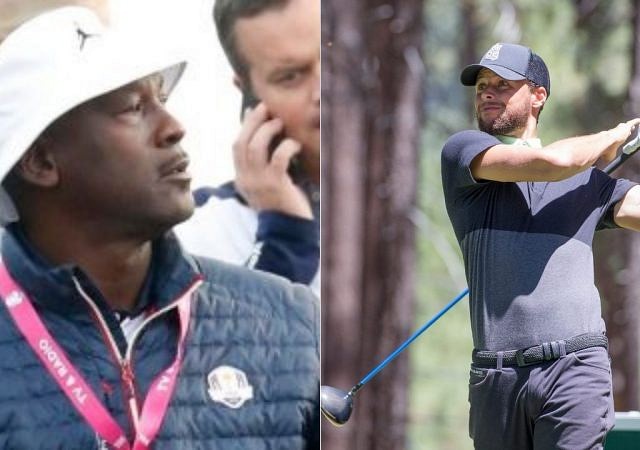 “Michael Jordan and Stephen Curry are talking about how they both own LeBron James”: NBA Twitter goes crazy as the GOAT and the Warriors MVP sit together at the Ryder Cup