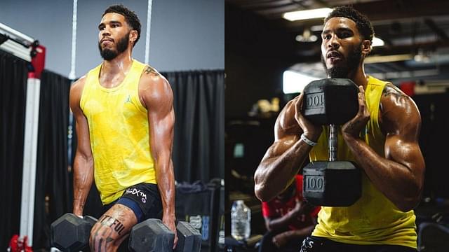 "Jayson Tatum is bulking up the same way Giannis Antetokounmpo did": Gym photos of the Celtics' star stun fans as JT bulks up for the upcoming season